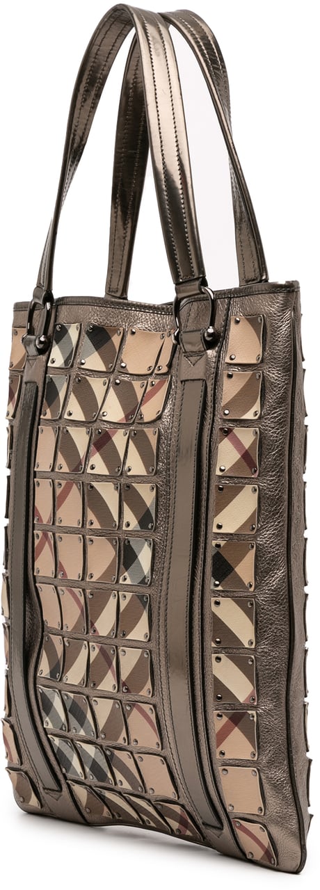 Burberry Supernova Check Canvas and Metallic Calfskin Brooke Warrior Tote Bruin