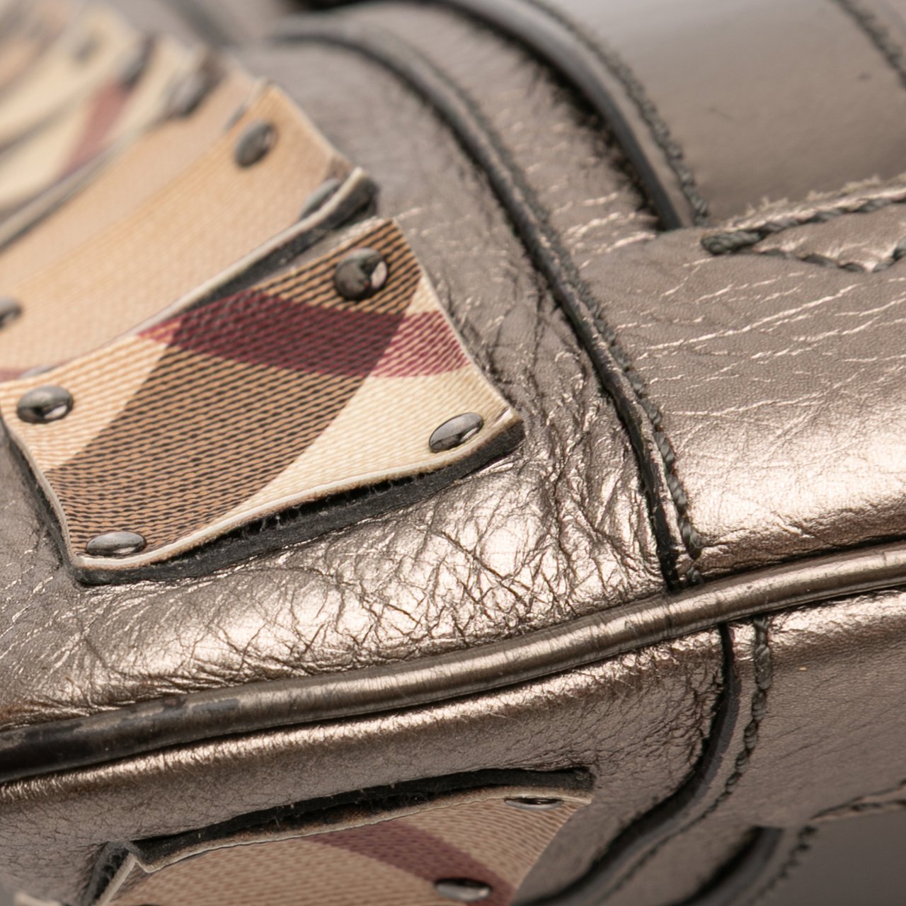 Burberry Supernova Check Canvas and Metallic Calfskin Brooke Warrior Tote Bruin