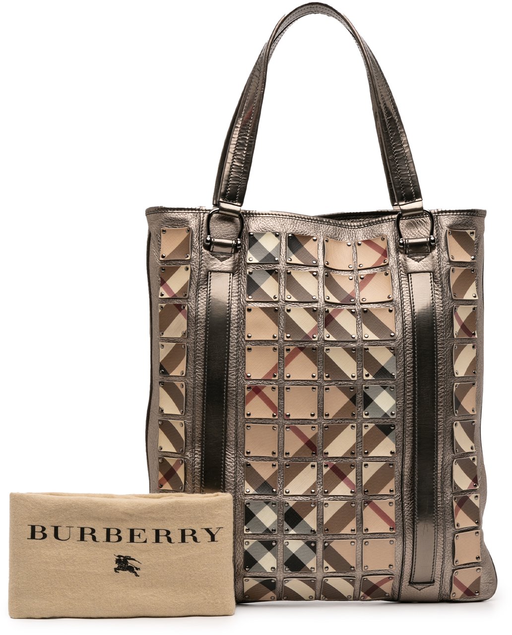 Burberry Supernova Check Canvas and Metallic Calfskin Brooke Warrior Tote Bruin