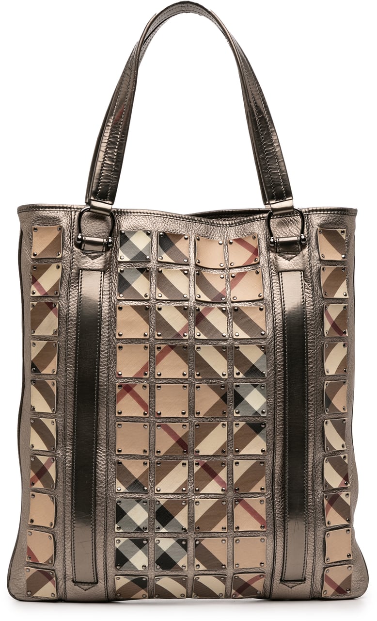 Burberry Supernova Check Canvas and Metallic Calfskin Brooke Warrior Tote Bruin