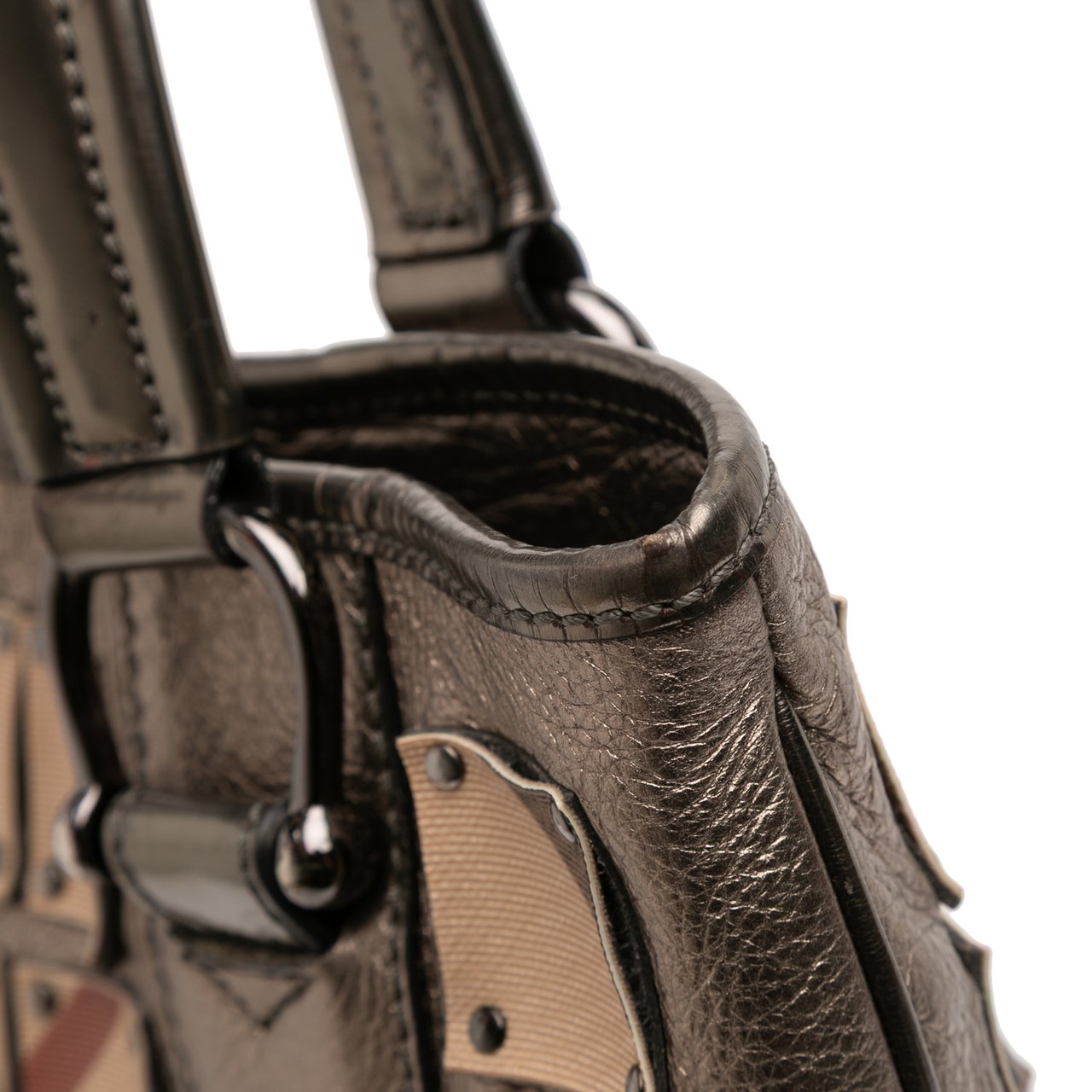 Burberry Supernova Check Canvas and Metallic Calfskin Brooke Warrior Tote Bruin