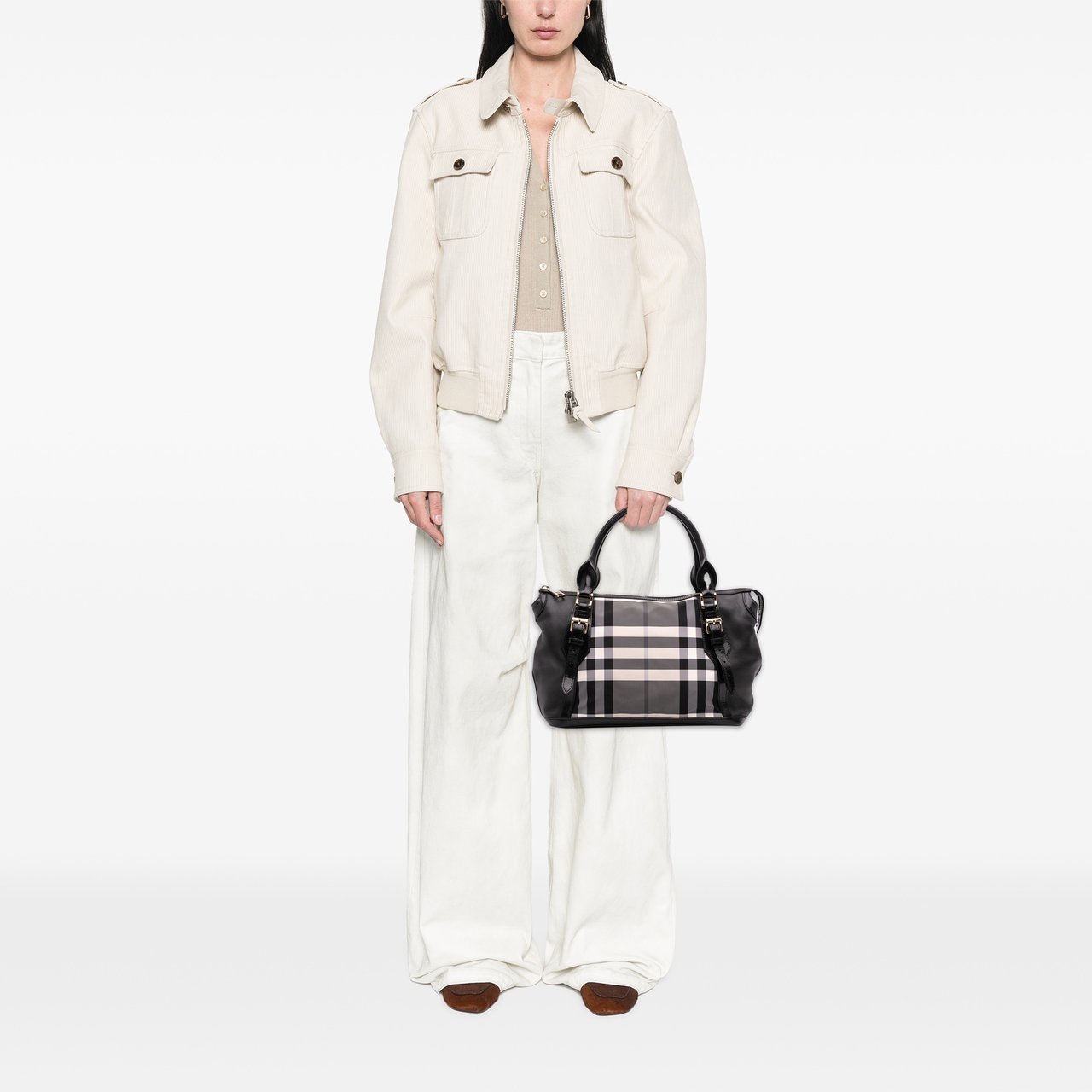 Burberry Beat Check Nylon Ellers Satchel Grijs