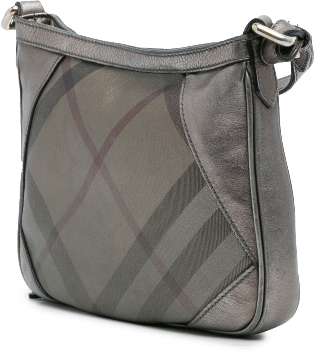 Burberry Shimmer Check Coated Canvas Crossbody Zilver