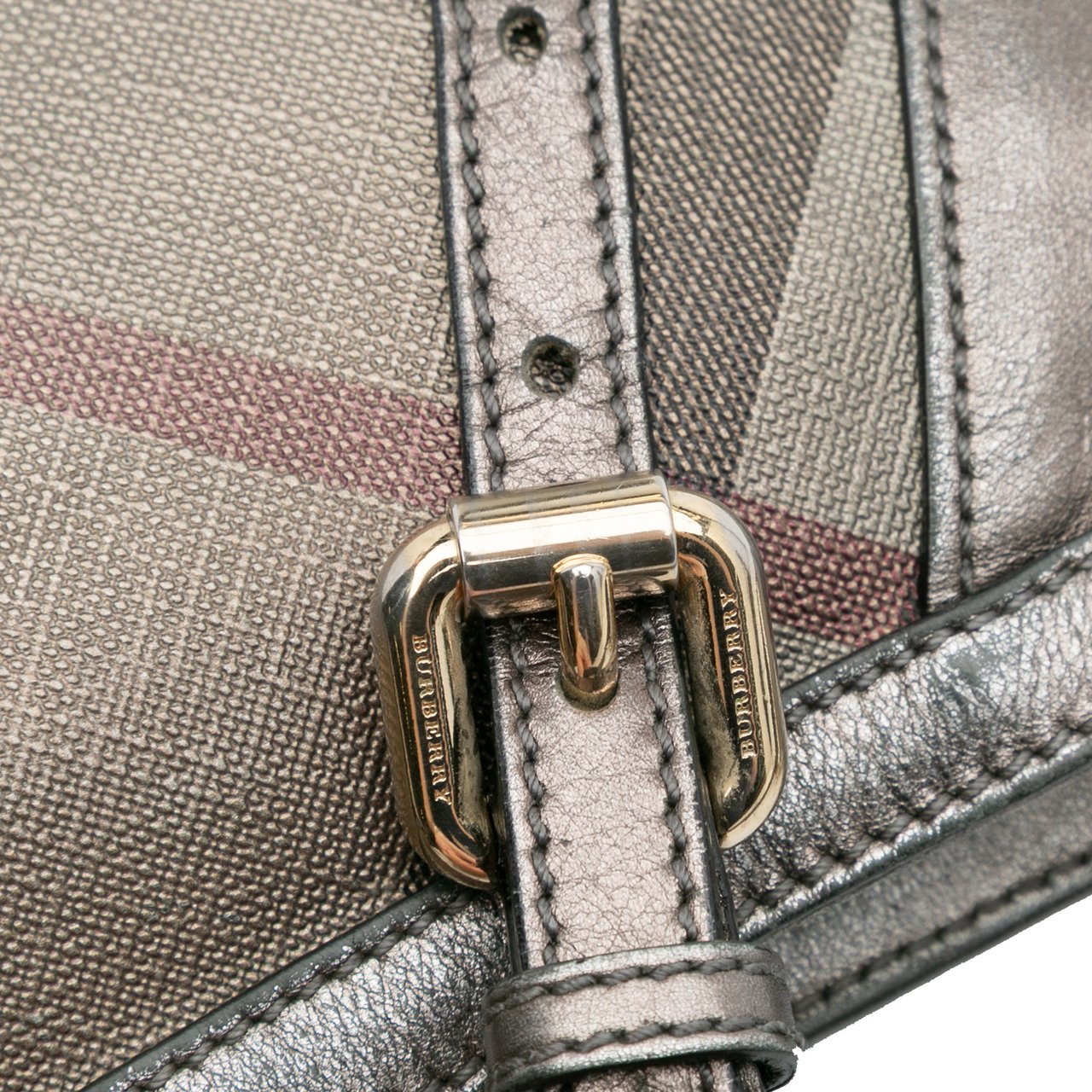 Burberry Shimmer Check Coated Canvas Crossbody Zilver