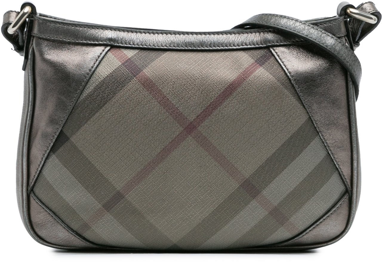 Burberry Shimmer Check Coated Canvas Crossbody Zilver