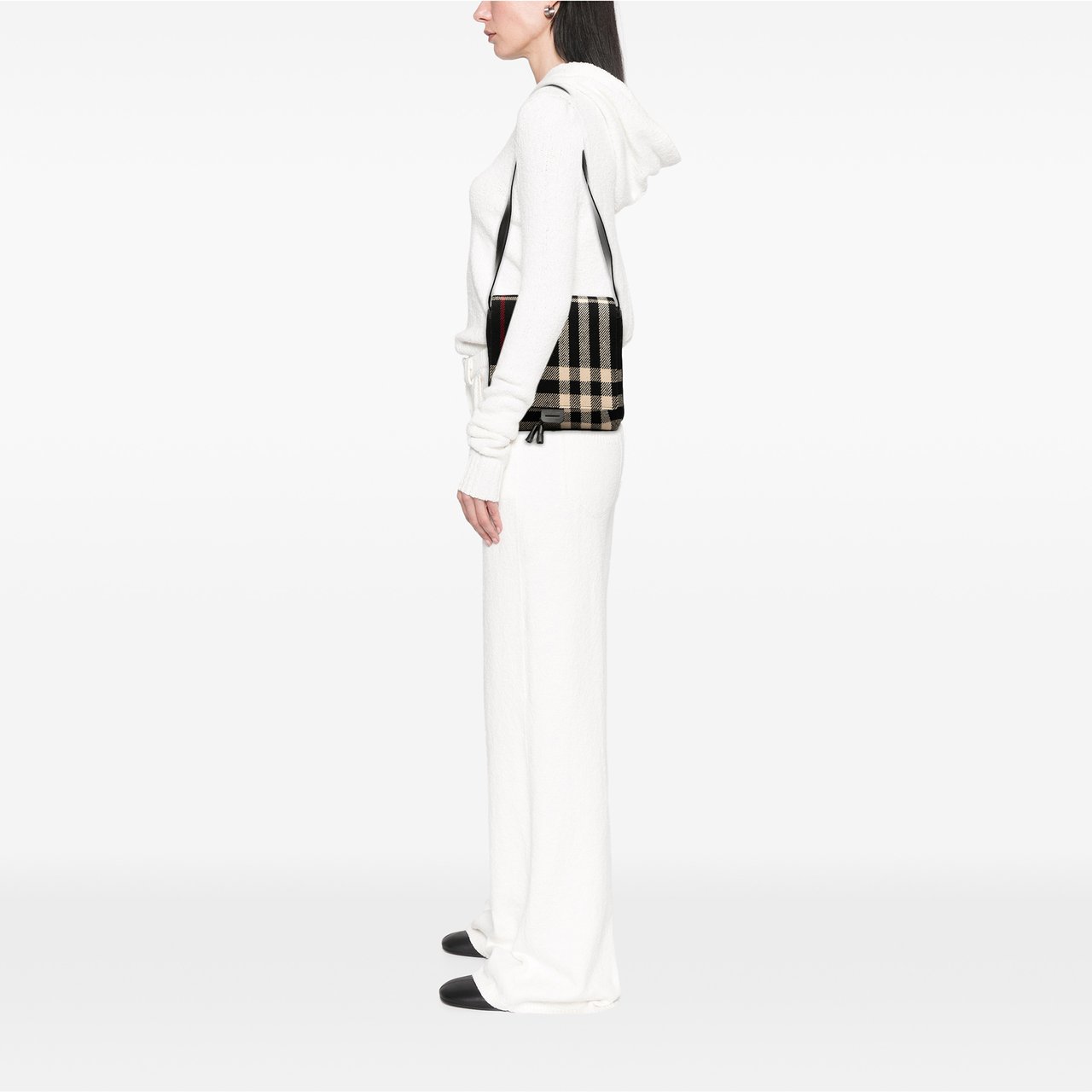 Burberry Mega Check Wool Shoulder Bag Zwart