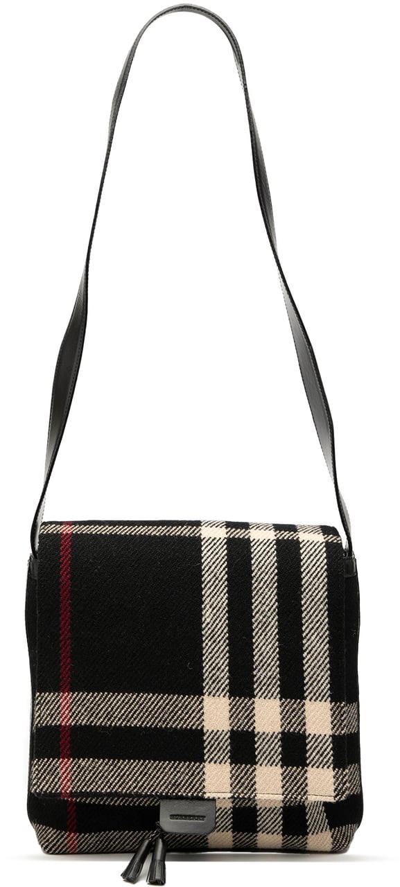 Burberry Mega Check Wool Shoulder Bag Zwart
