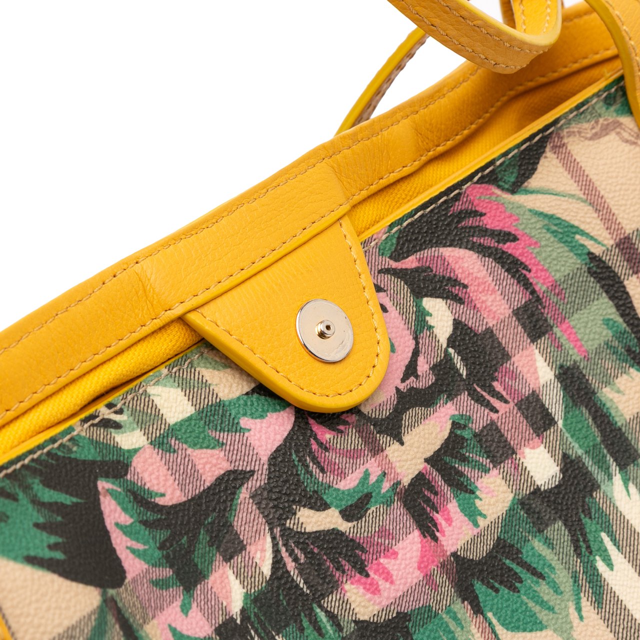 Burberry Small Haymarket Check Floral Print Coated Canvas Canterbury Tote Bruin
