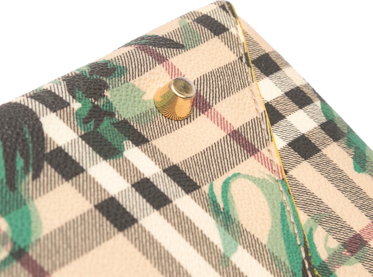 Burberry Small Haymarket Check Floral Print Coated Canvas Canterbury Tote Bruin