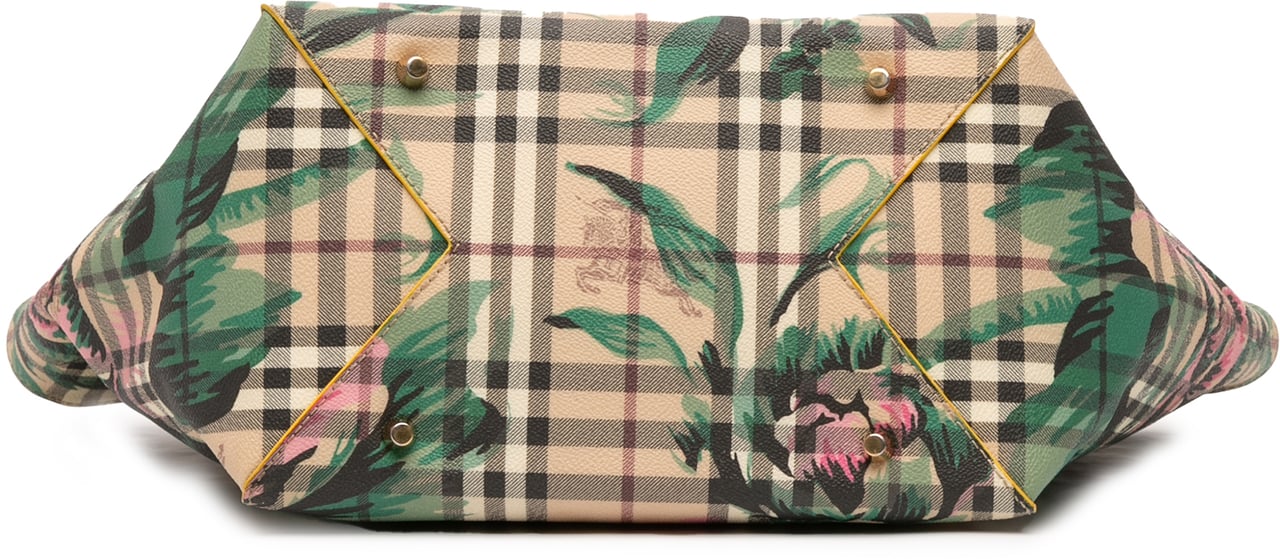 Burberry Small Haymarket Check Floral Print Coated Canvas Canterbury Tote Bruin