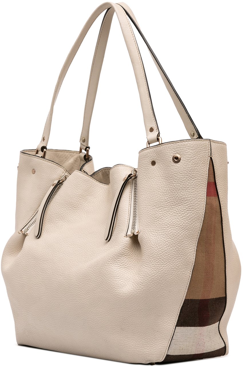 Burberry Medium Leather and House Check Canvas Maidstone Satchel Bruin