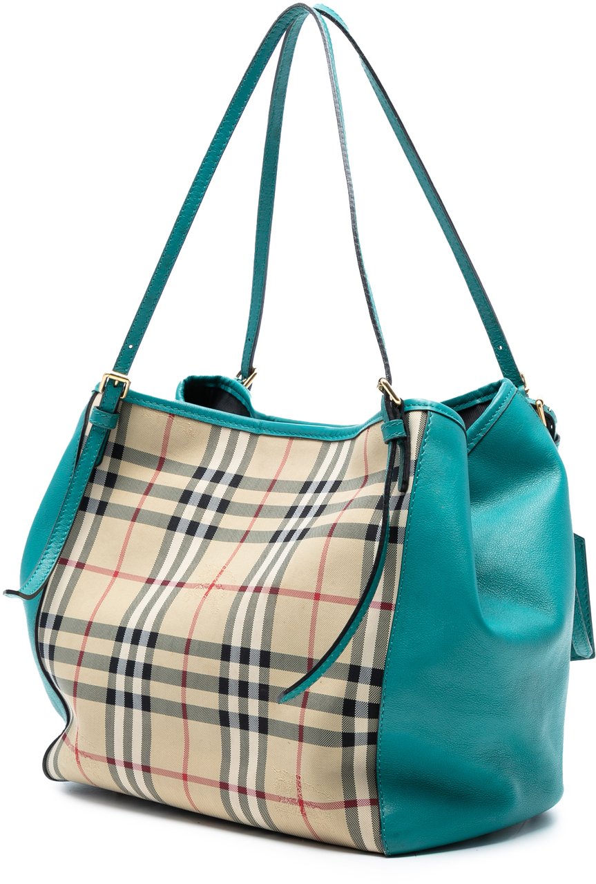 Burberry Small Haymarket Check Canvas and Leather Canterbury Tote Bruin