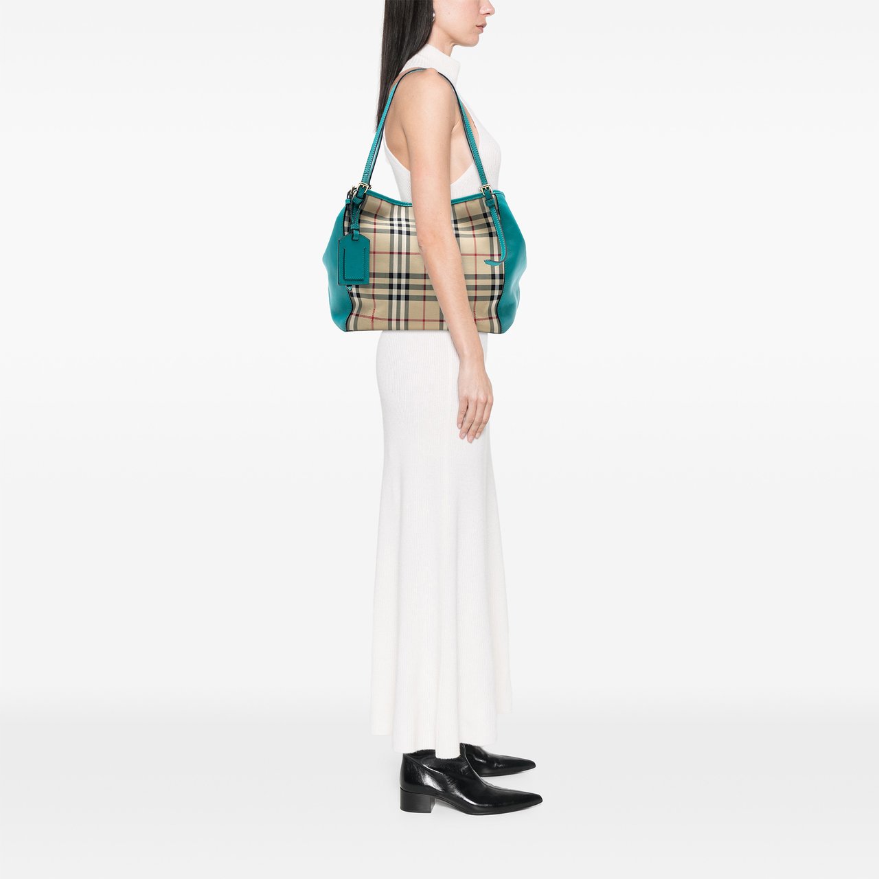 Burberry Small Haymarket Check Canvas and Leather Canterbury Tote Bruin