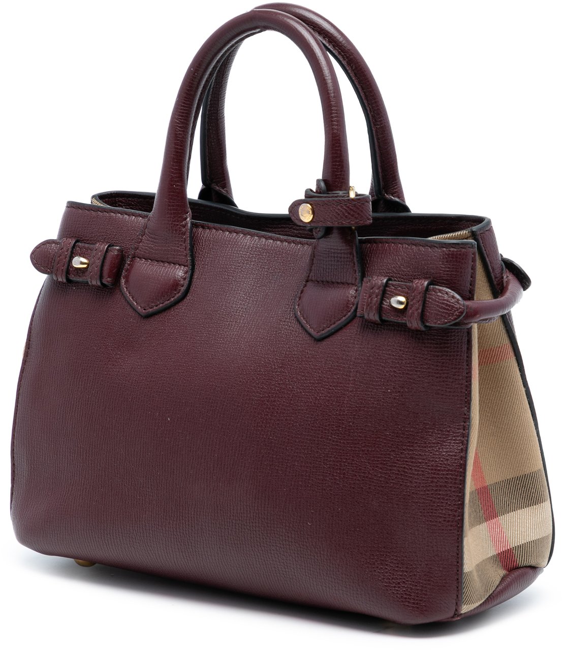 Burberry Small Grainy Calfskin and House Check Banner Satchel Rood