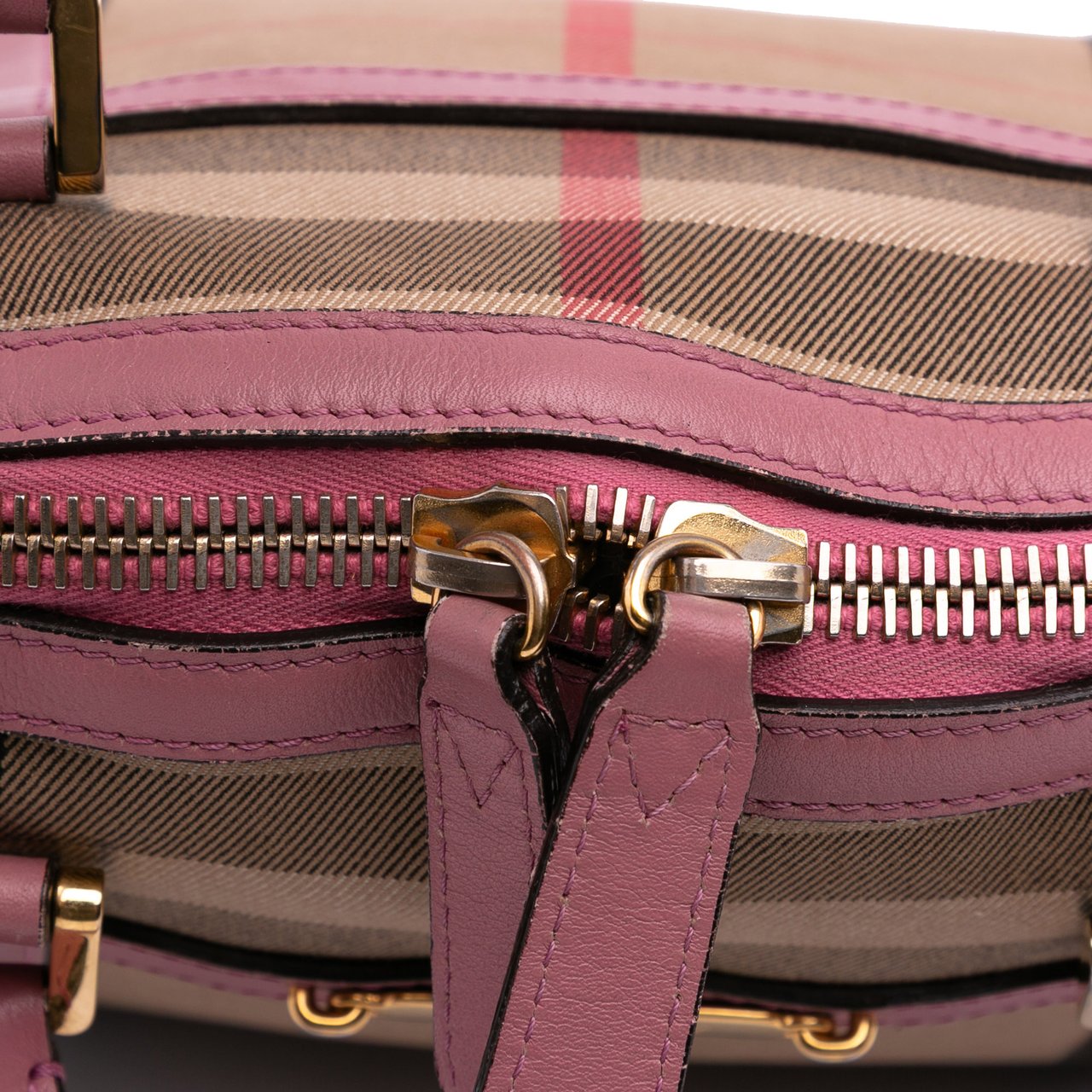 Burberry Small Leather Trimmed House Check Canvas Bridle Orchard Satchel Bruin
