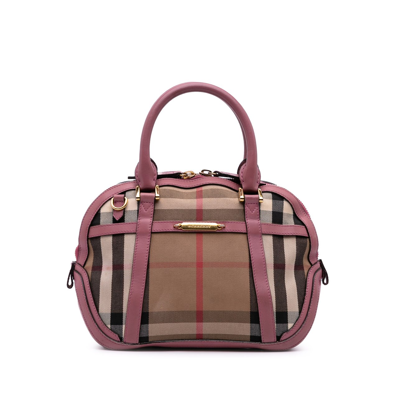 Burberry Small Leather Trimmed House Check Canvas Bridle Orchard Satchel Bruin