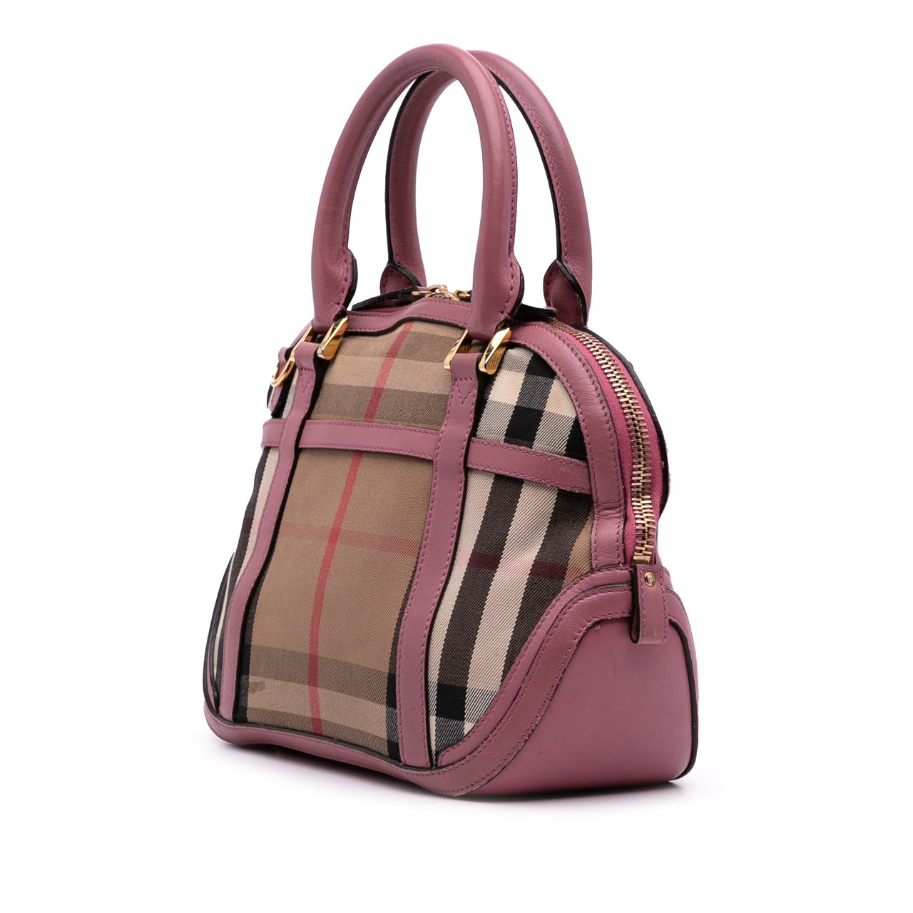 Burberry Small Leather Trimmed House Check Canvas Bridle Orchard Satchel Bruin