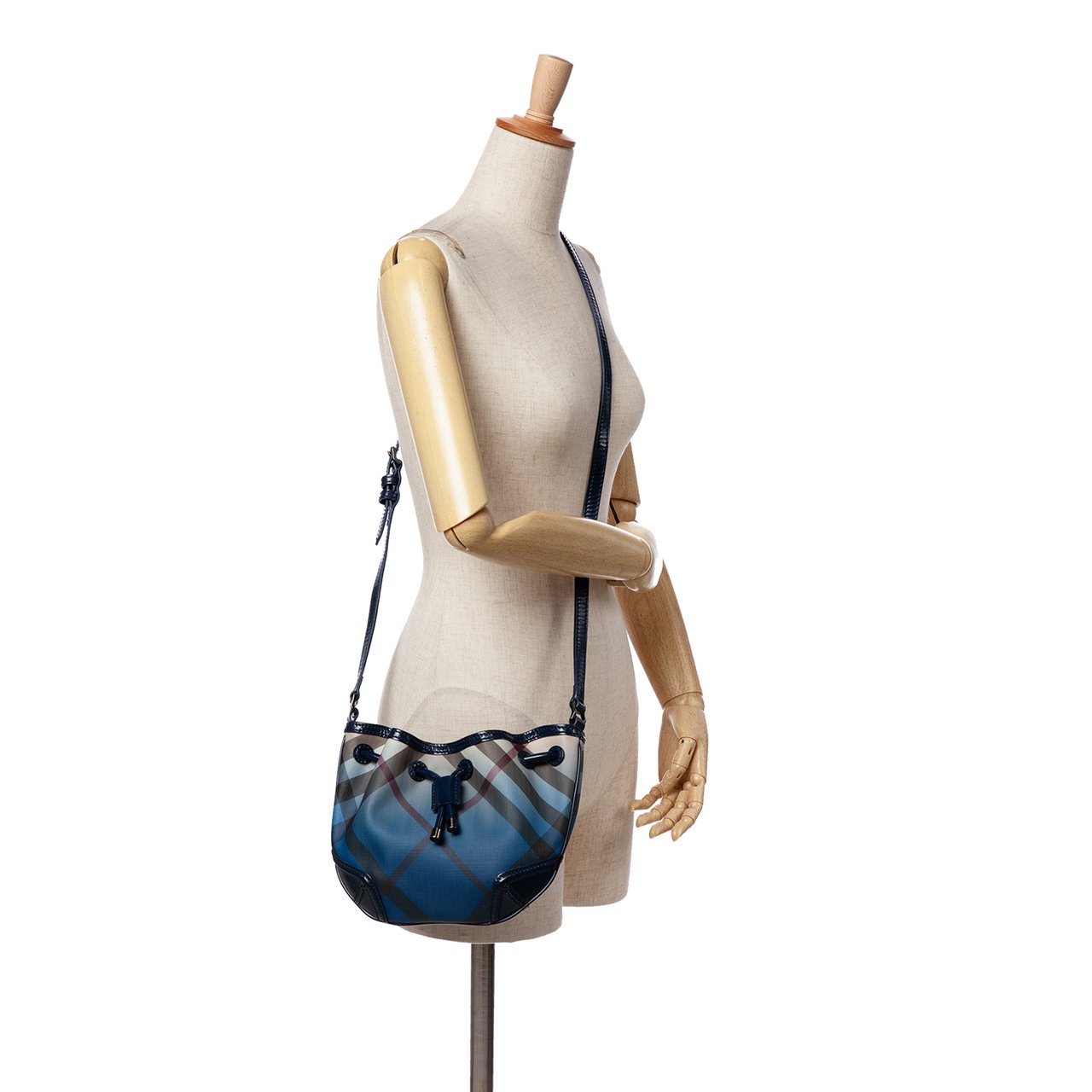 Burberry Supernova Check Coated Canvas Gradient Drawstring Crossbody Blauw