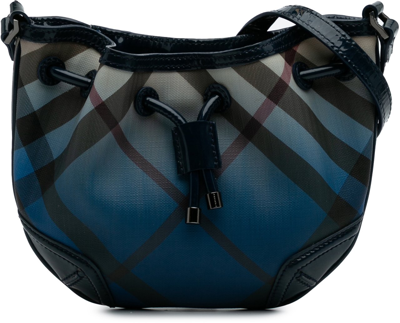 Burberry Supernova Check Coated Canvas Gradient Drawstring Crossbody Blauw