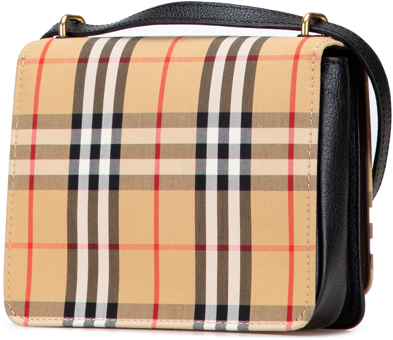 Burberry Small Goatskin Trimmed House Check Canvas D Ring Crossbody Bruin