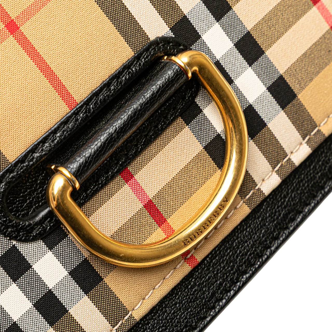 Burberry Small Goatskin Trimmed House Check Canvas D Ring Crossbody Bruin