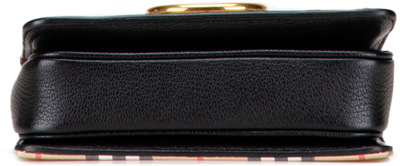 Burberry Small Goatskin Trimmed House Check Canvas D Ring Crossbody Bruin