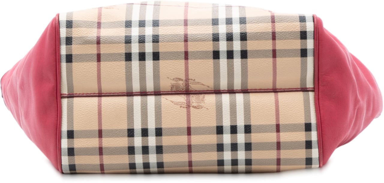 Burberry Small Leather Trimmed Haymarket Check Coated Canvas Canterbury Tote Bruin