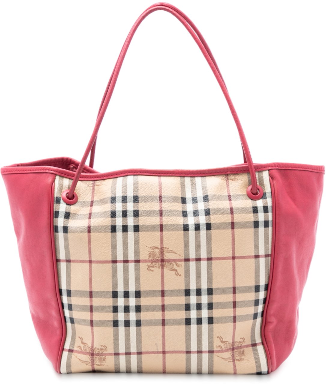 Burberry Small Leather Trimmed Haymarket Check Coated Canvas Canterbury Tote Bruin
