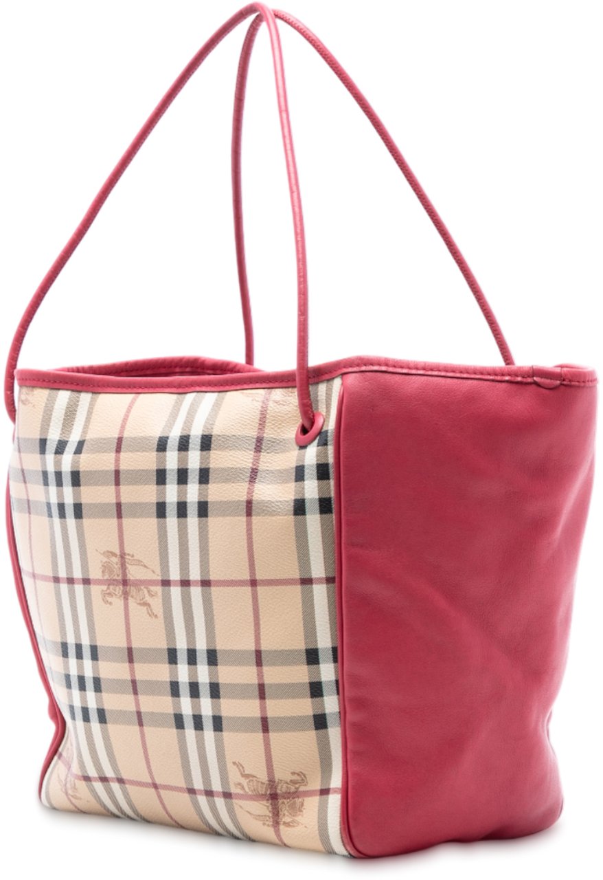 Burberry Small Leather Trimmed Haymarket Check Coated Canvas Canterbury Tote Bruin