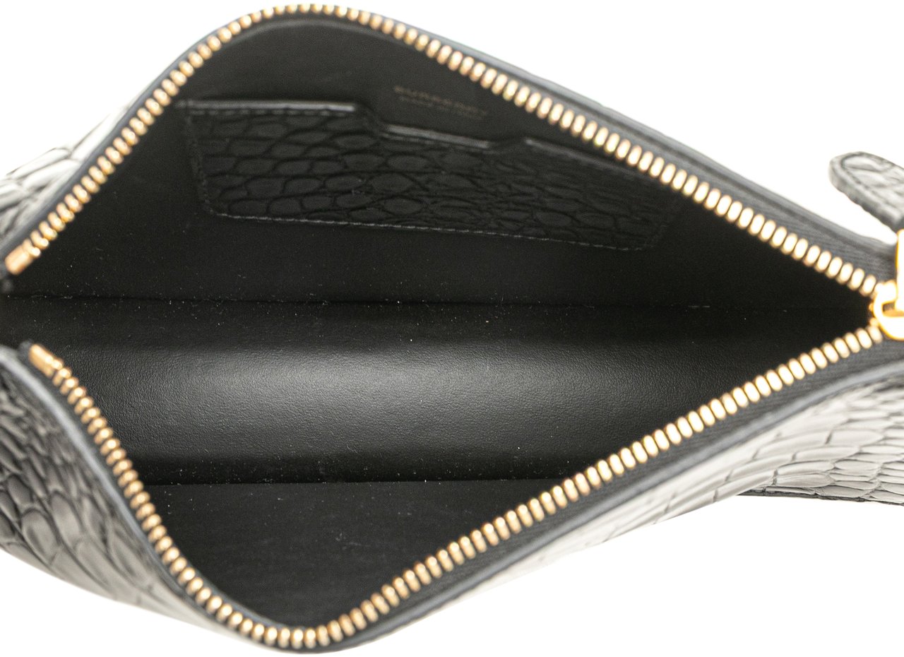 Burberry Small Crocodile Embossed Leather TB Shoulder Bag Zwart