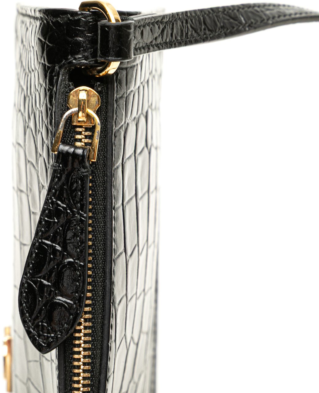 Burberry Small Crocodile Embossed Leather TB Shoulder Bag Zwart