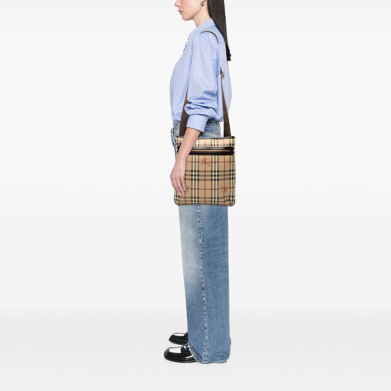 Burberry Haymarket Check Coated Canvas Crossbody Bruin