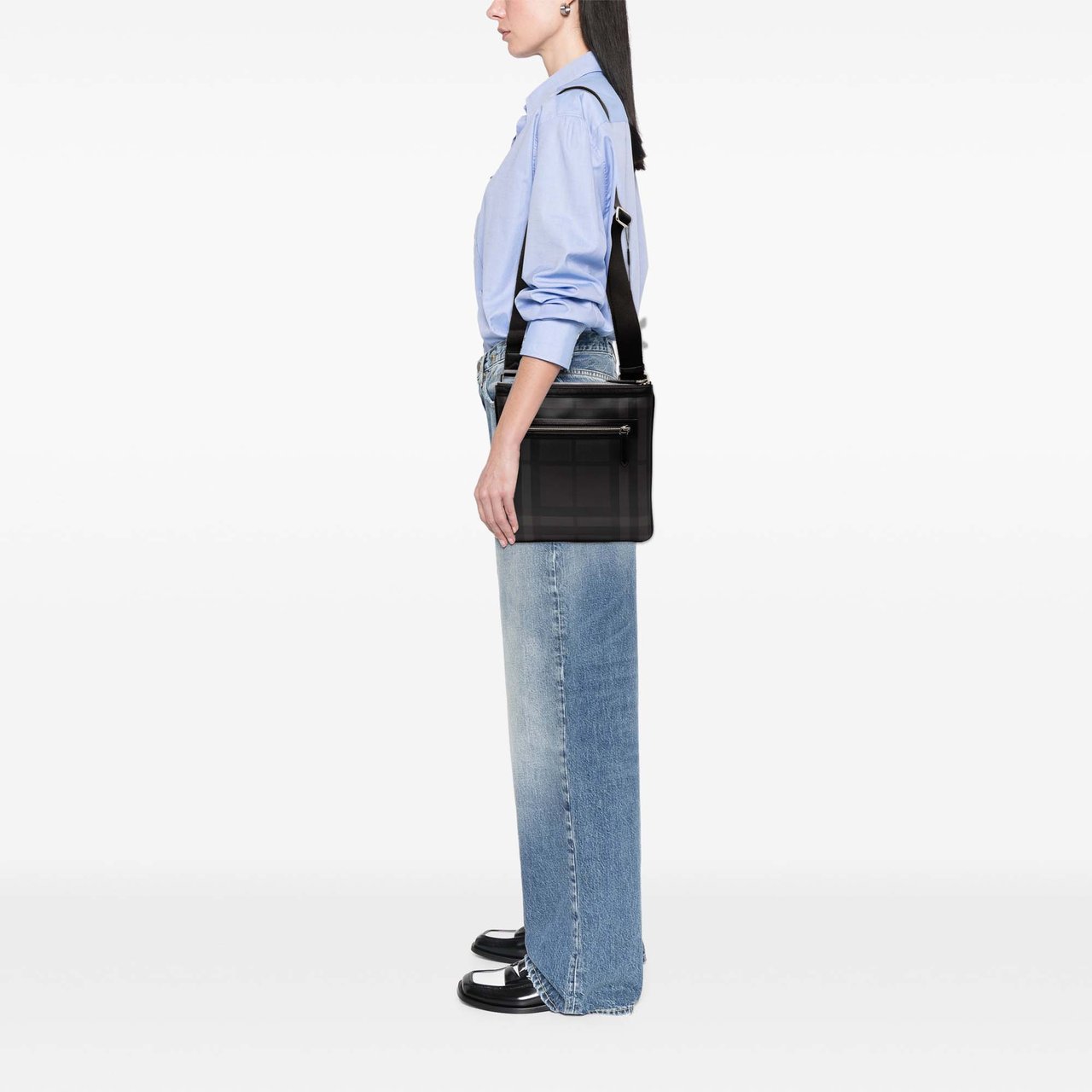 Burberry Smoke Check Coated Canvas Beckley Crossbody Bruin