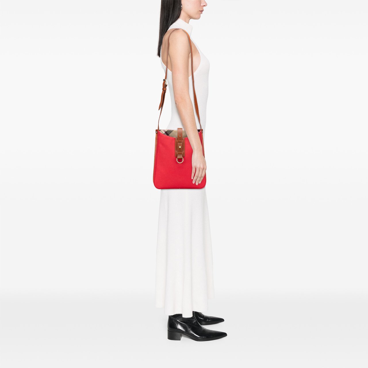 Burberry Supernova Check Trimmed Canvas Crossbody Rood