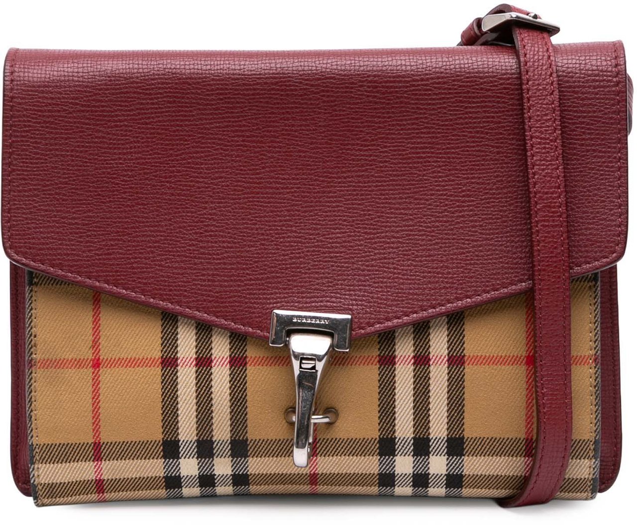 Burberry Small Leather and House Check Canvas Derby Macken Crossbody Rood