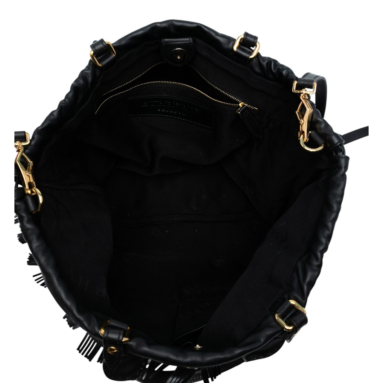 Burberry Calf Hair and Leather Grommet Fringe Big Crush Tote Zwart