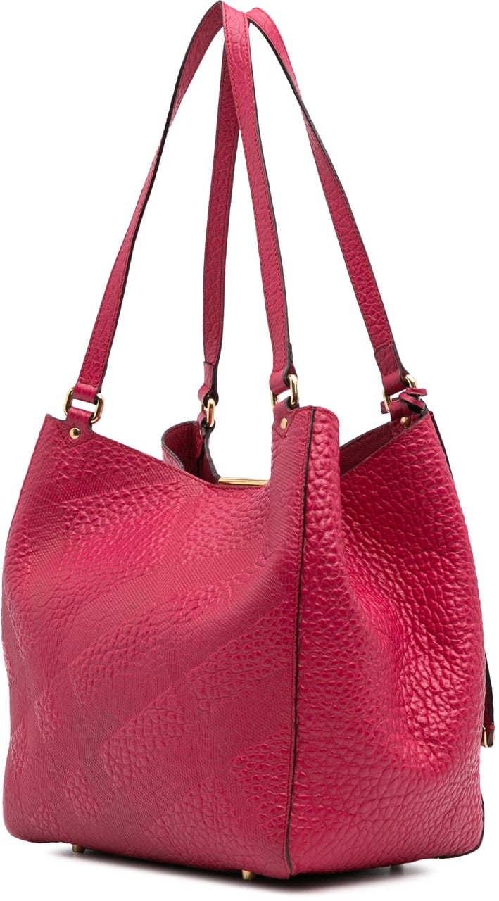 Burberry Small Embossed Grain Check Leather Canterbury Tote Roze