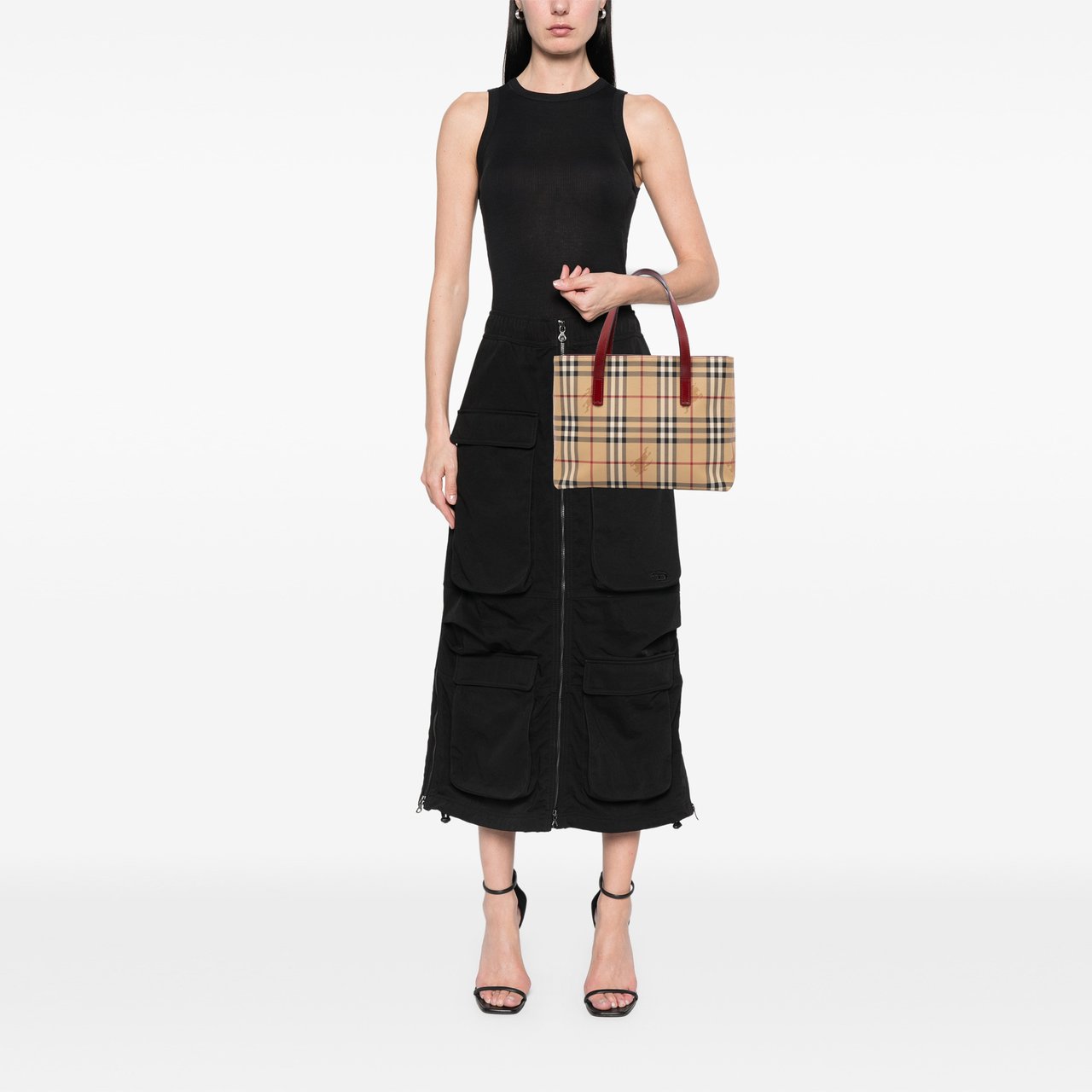 Burberry Haymarket Check Coated Canvas Tote Bruin