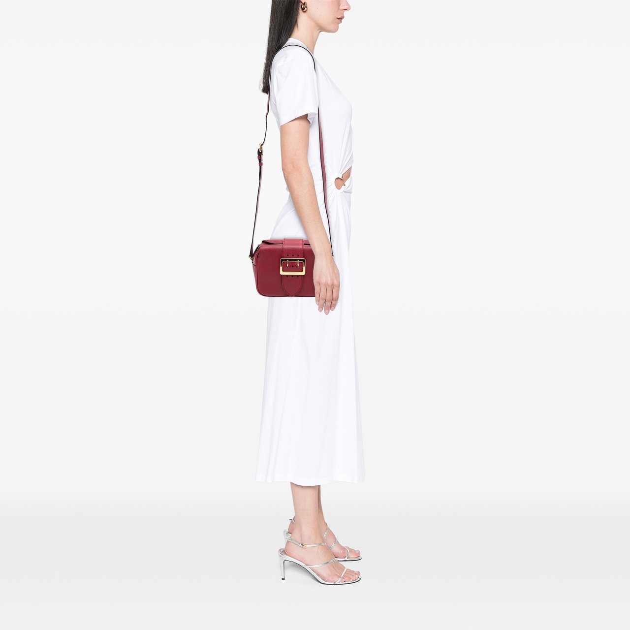 Burberry Small Soft Grained Calfskin Buckle Crossbody Rood