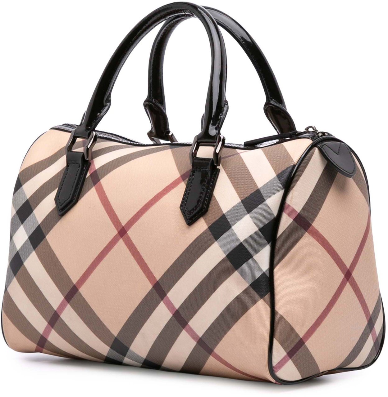Burberry Supernova Check Coated Canvas Boston Bag Bruin