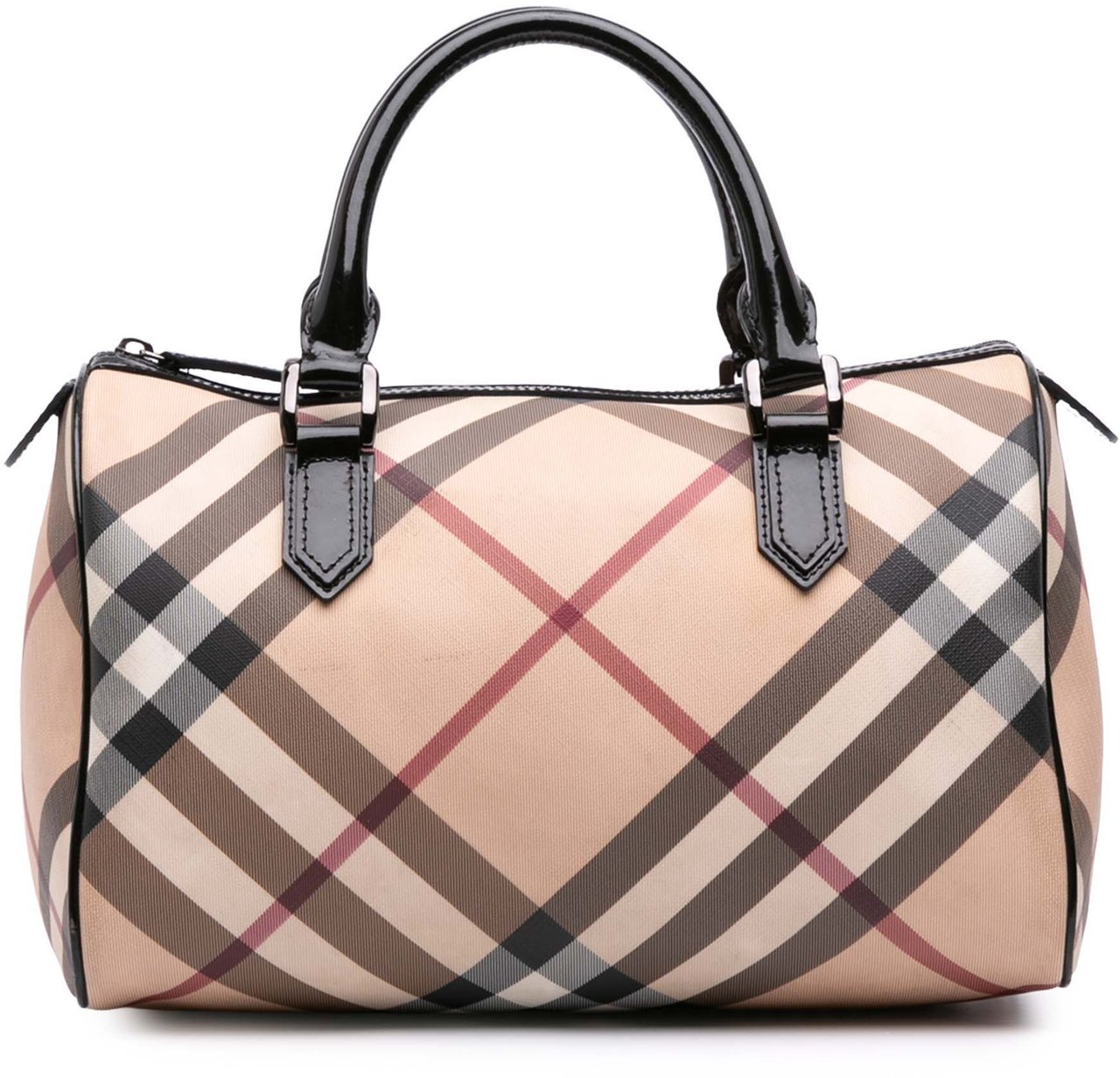 Burberry Supernova Check Coated Canvas Boston Bag Bruin