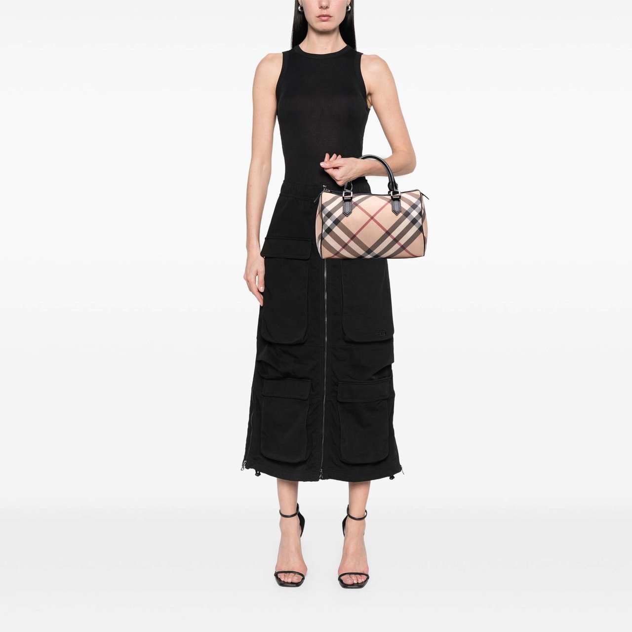 Burberry Supernova Check Coated Canvas Boston Bag Bruin