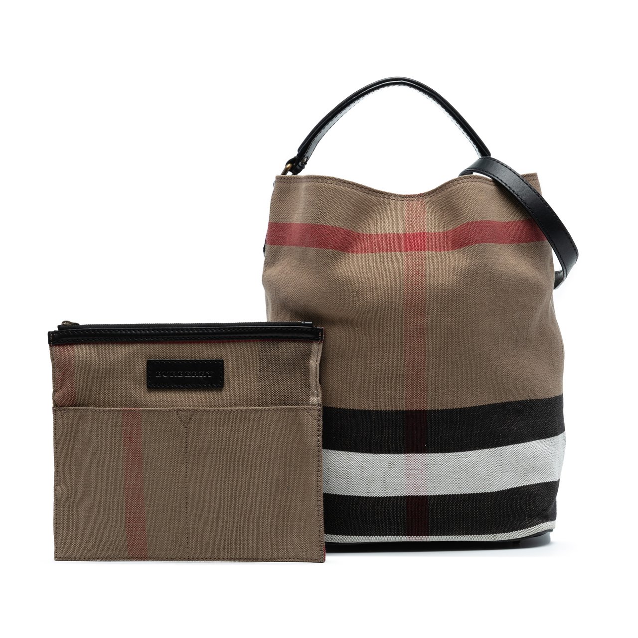 Burberry Medium Mega Check Canvas Ashby Bucket Bag Bruin