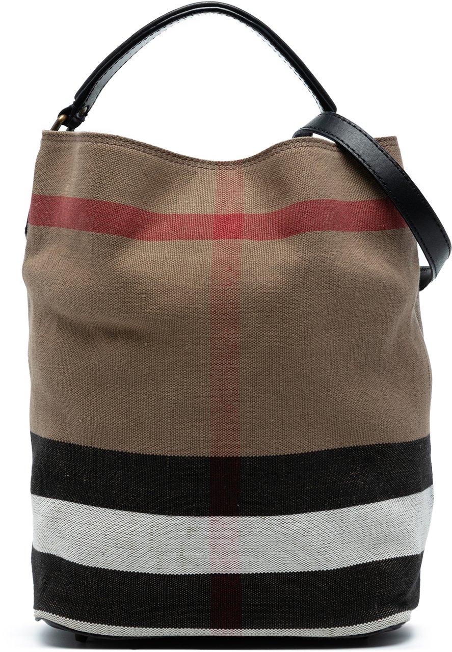 Burberry Medium Mega Check Canvas Ashby Bucket Bag Bruin