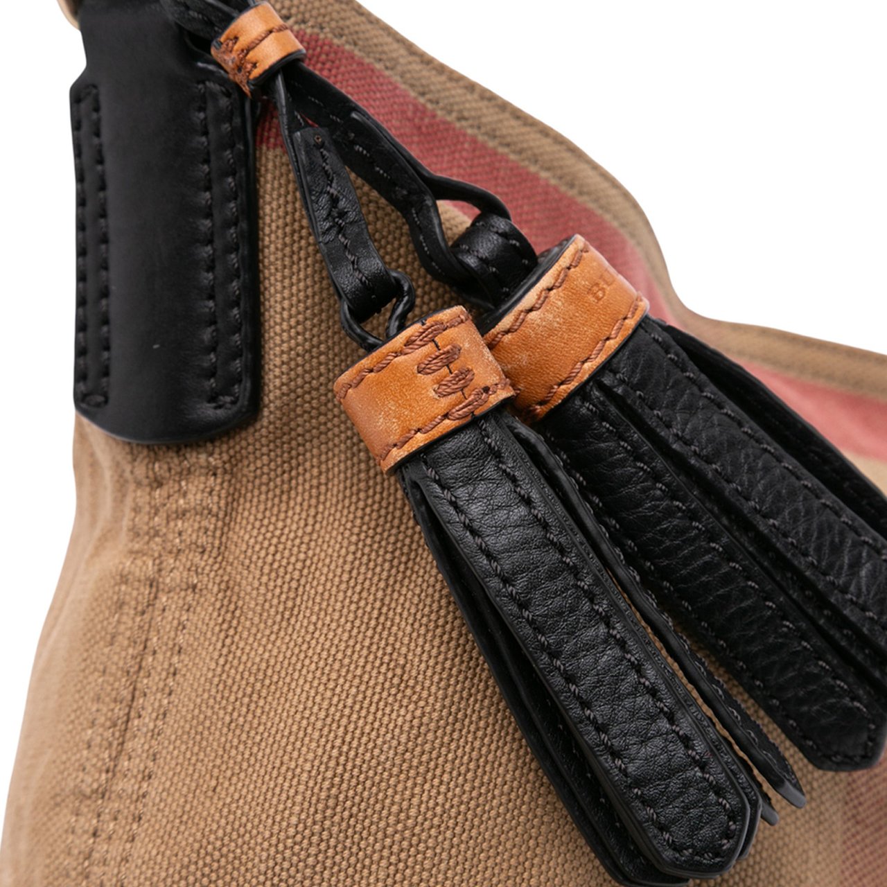 Burberry Mini Mega Check Canvas Ashby Tassel Bucket Bag Bruin