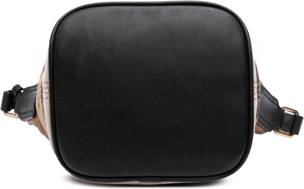 Burberry Mini Mega Check Canvas Ashby Tassel Bucket Bag Bruin