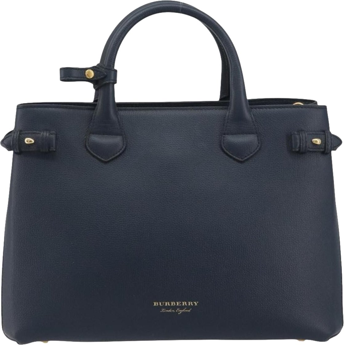 Burberry Banner Tote Leather and House Check Canvas Medium Navy