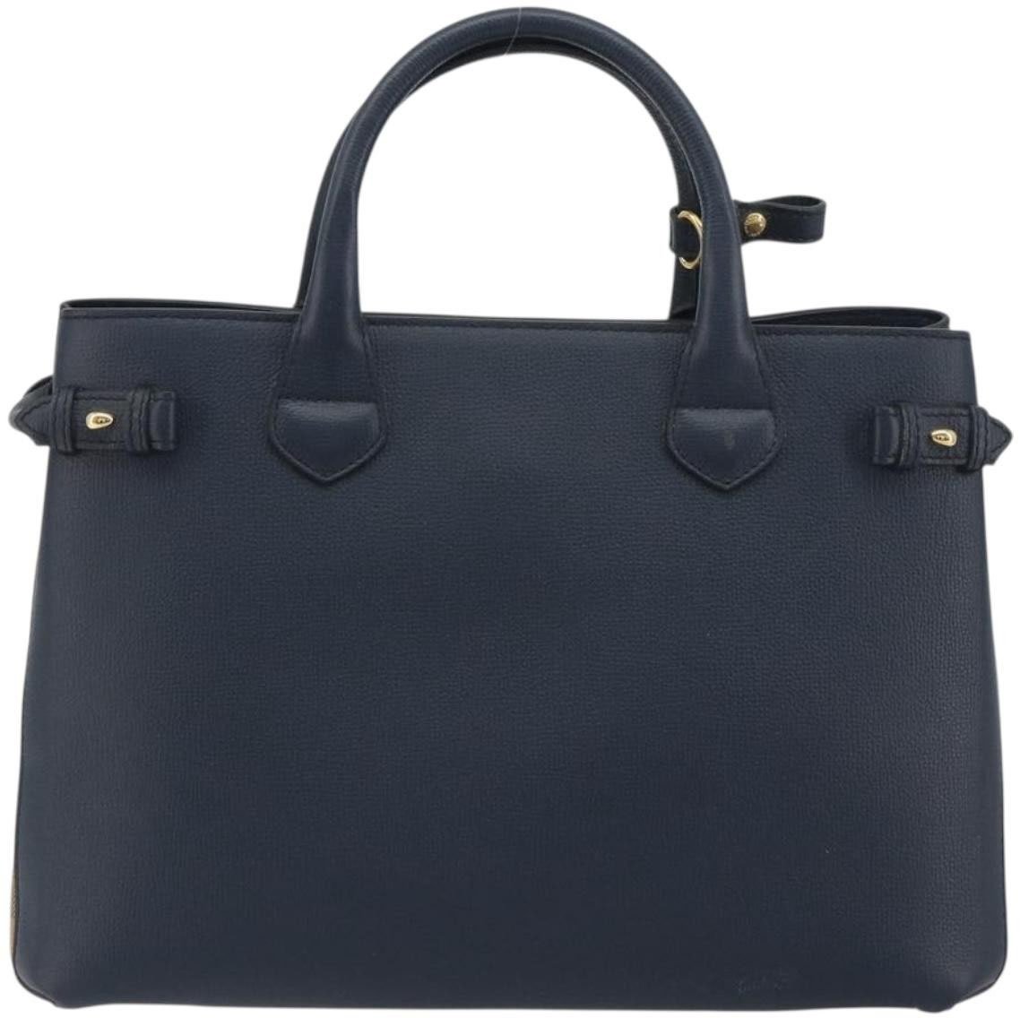 Burberry Banner Tote Leather and House Check Canvas Medium Navy