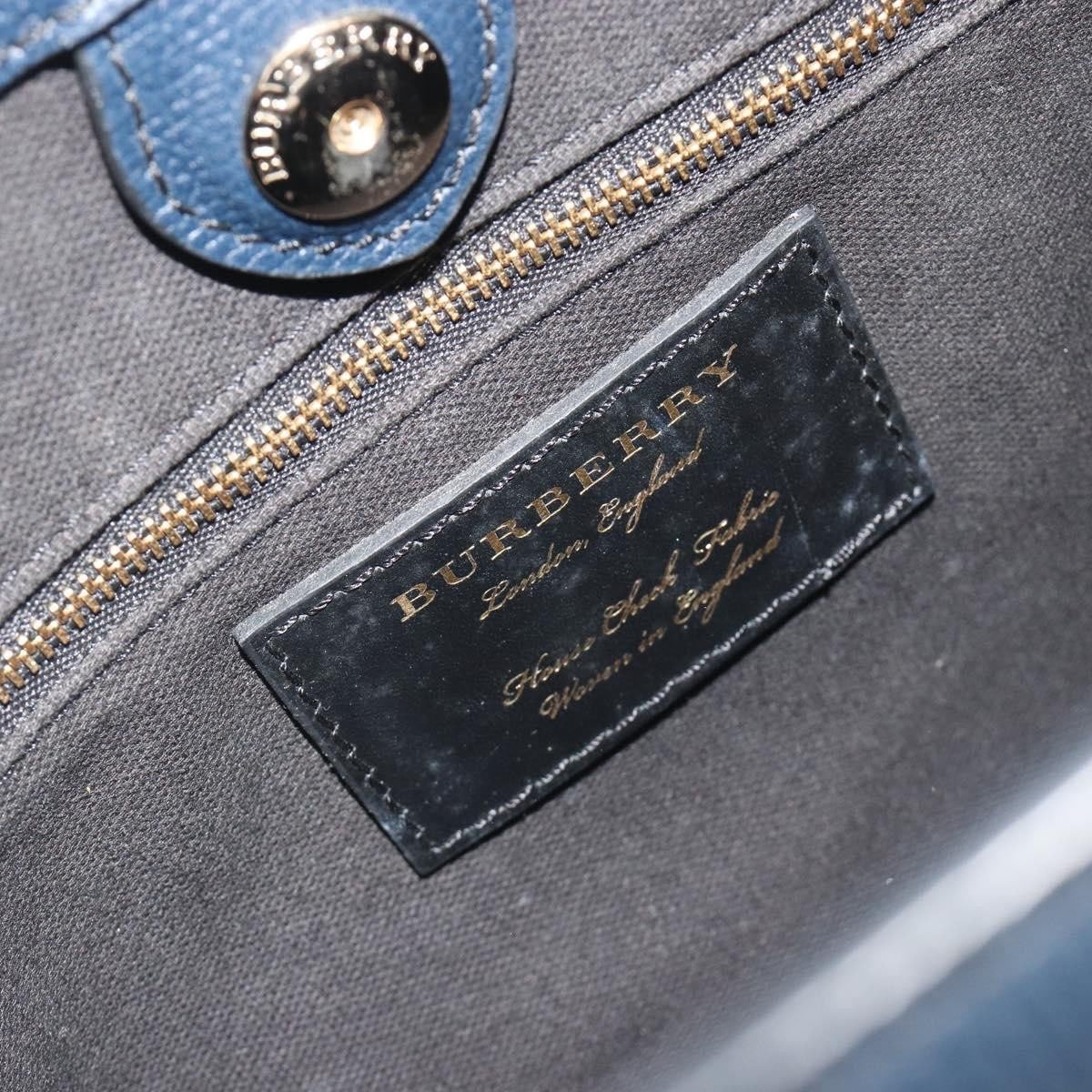 Burberry Banner Tote Leather and House Check Canvas Medium Navy