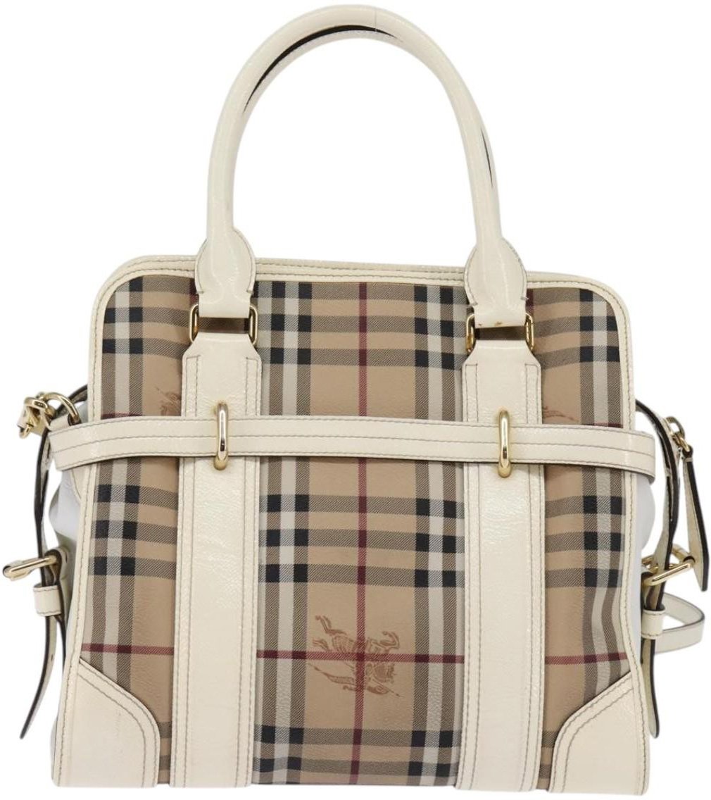 Burberry Burberry Minford Satchel Haymarket Coated Canvas Medium Beige